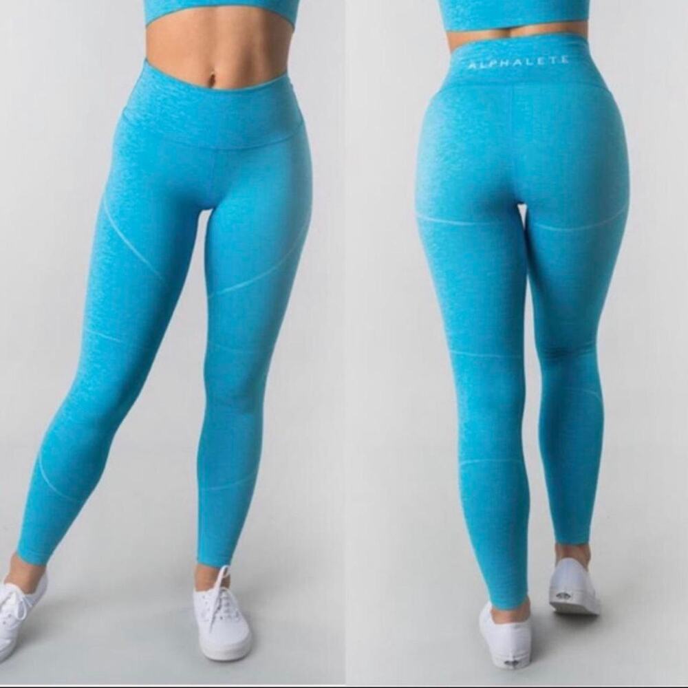Alphalete Revival High Rise Baby Blue Seamless Workout Leggings Size Small - Picture 6 of 6